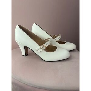 Journee Collection White Double Strap Mary Jane Pumps Heels Womens 9.5 Comfort
